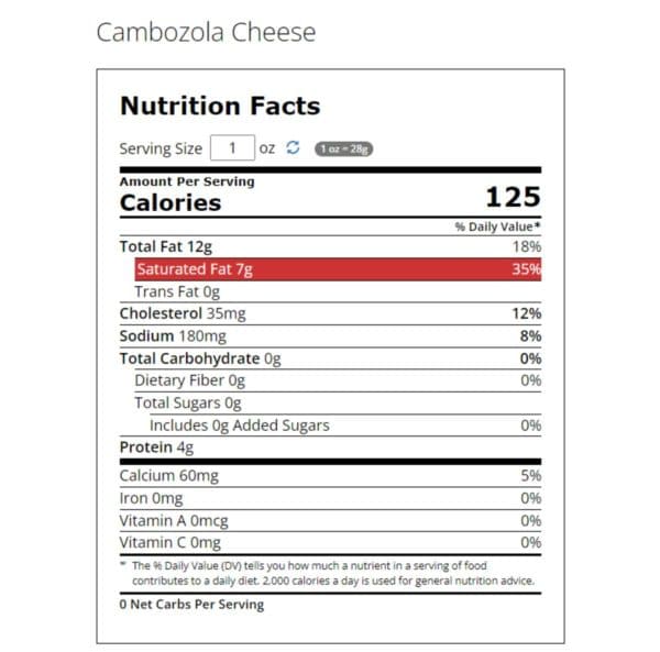 Cambozola Nutrition Label