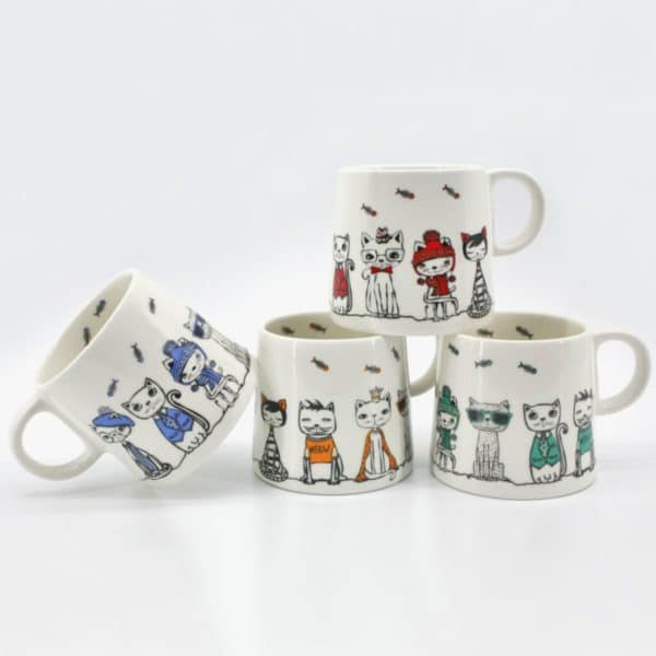 Paws Cafe Stacked Cat Mugs Set of 4