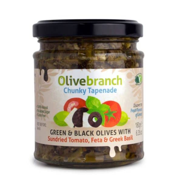 Olive Branch Chunky Tapenade Green and Black Olive Tapenade with Tomato, Feta and Basil