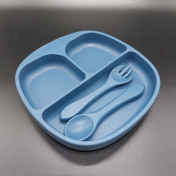 Kai & Ben Silicone Plate with Utensils in Rose