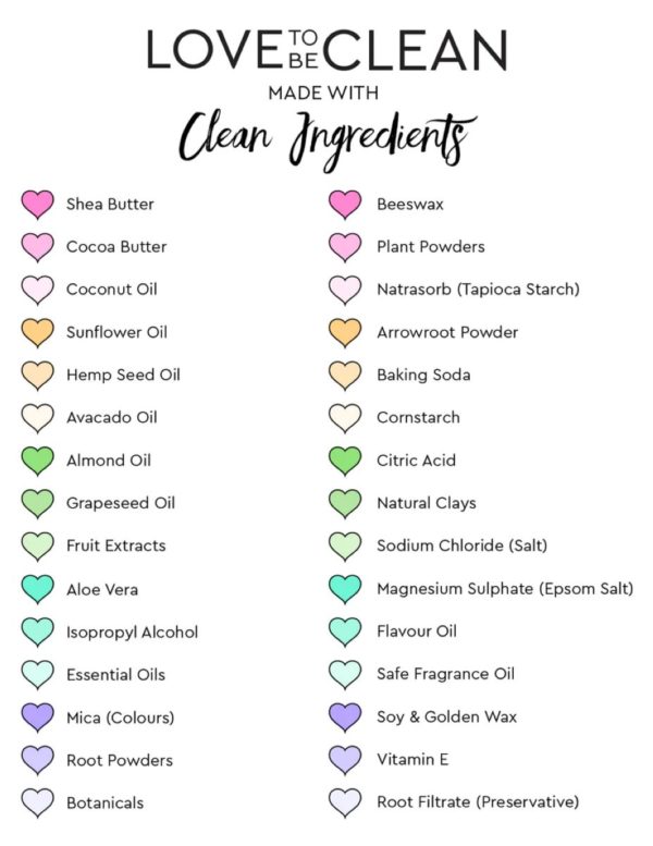 Love To Be Clean's Clean Ingredients List