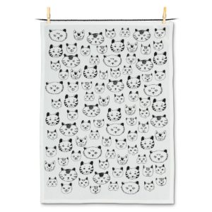 Tea Towel with Simple Cat Faces